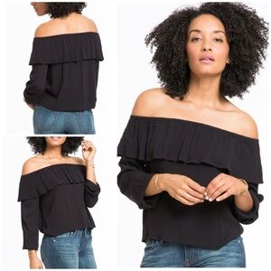 Marine Layer Hudson Off Shoulder Long sleeves Ruffle Tier Black Blouse M​​​